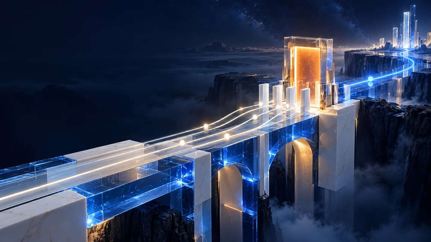 Conceptual artwork: modular bridge with an illuminated release gate
