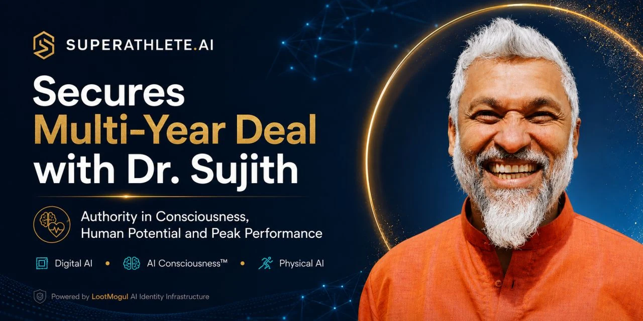 Original SuperAthlete multi-year Dr. Sujith deal announcement graphic, including authentic portrait and source branding